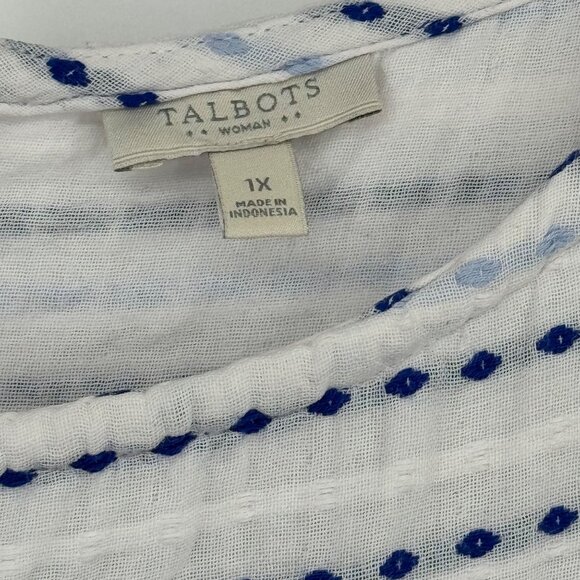 Talbots Women's Striped Short Sleeve Top Pocket size 1X Blue embroidered plus - Picture 2 of 8